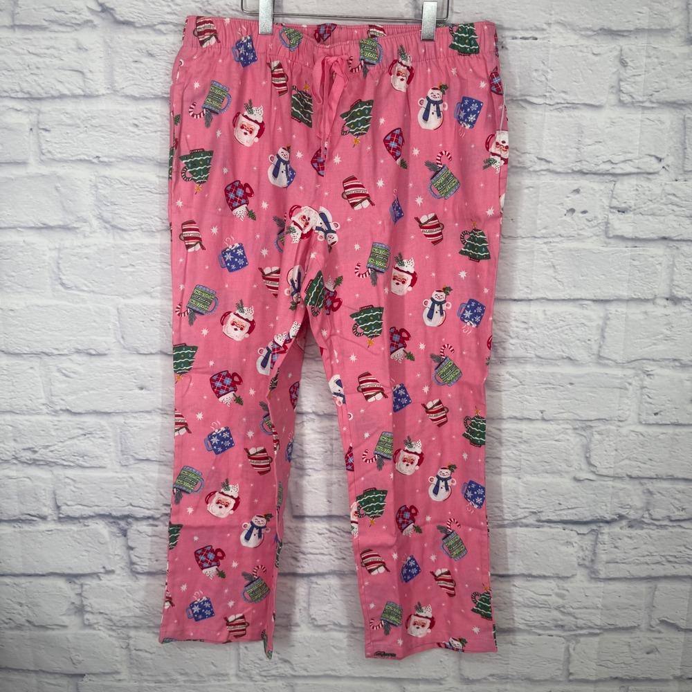 Old Navy Flannel Pajama Pants Womens XL Pink Cocoa Mugs NWT
